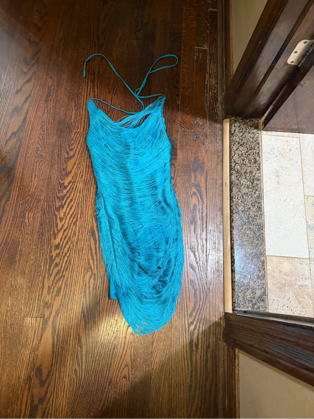 REVOLVE Turquoise Halter Fringe Mini Dress